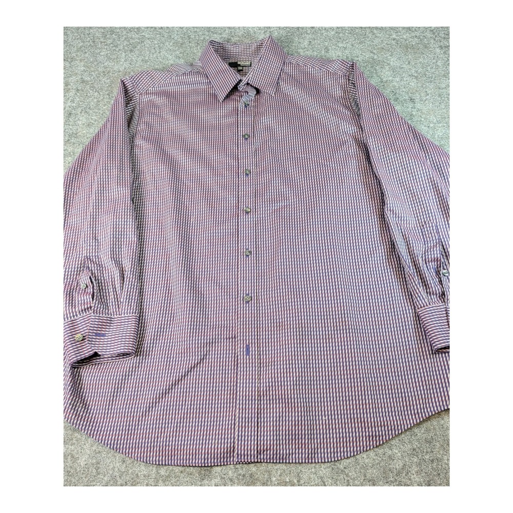 Murano Liquid Luxury Mens 2XB Button Down Shirt Cotton Micro Check Purple Red